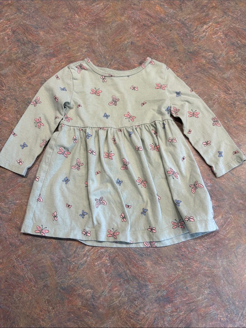 🤑EU Carter's Baby Girls' Long-Sleeve Butterfly Print Dress in Sage Green🤑